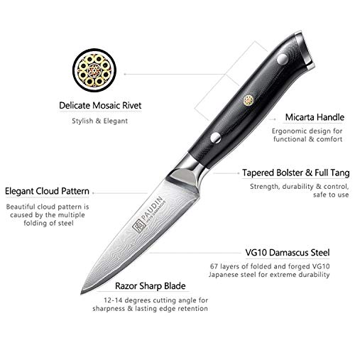 PAUDIN Paring Knife, 3.5 Inch Damascus Small Kitchen Knife, Sharp