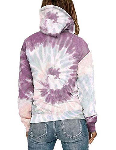 Women\'s Hoodies Pocket Pullover Tie Dye Drawstring Kangaroo Tunic Top Shirt Cute Sweatshirt