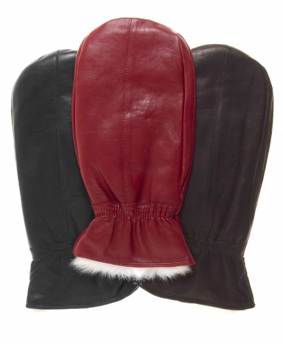 Pratt and Hart Women's Rabbit Fur Leather Mittens Size L Color Black