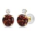 Gem Stone King 14K Yellow Gold Red Garnet and White Created Sapphire Earrings For Women | 2.08 Cttw | Gemstone Birthstone | Round 6MM