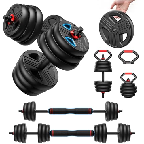 FEIERDUN 10kg-40kg Hanteln Verstellbar 2er Set, 5-in-1 Hantelset Dumbbell Set, Langhantel, Kettlebell, Liegestützständer für Ganzkörpertraining, Kraft