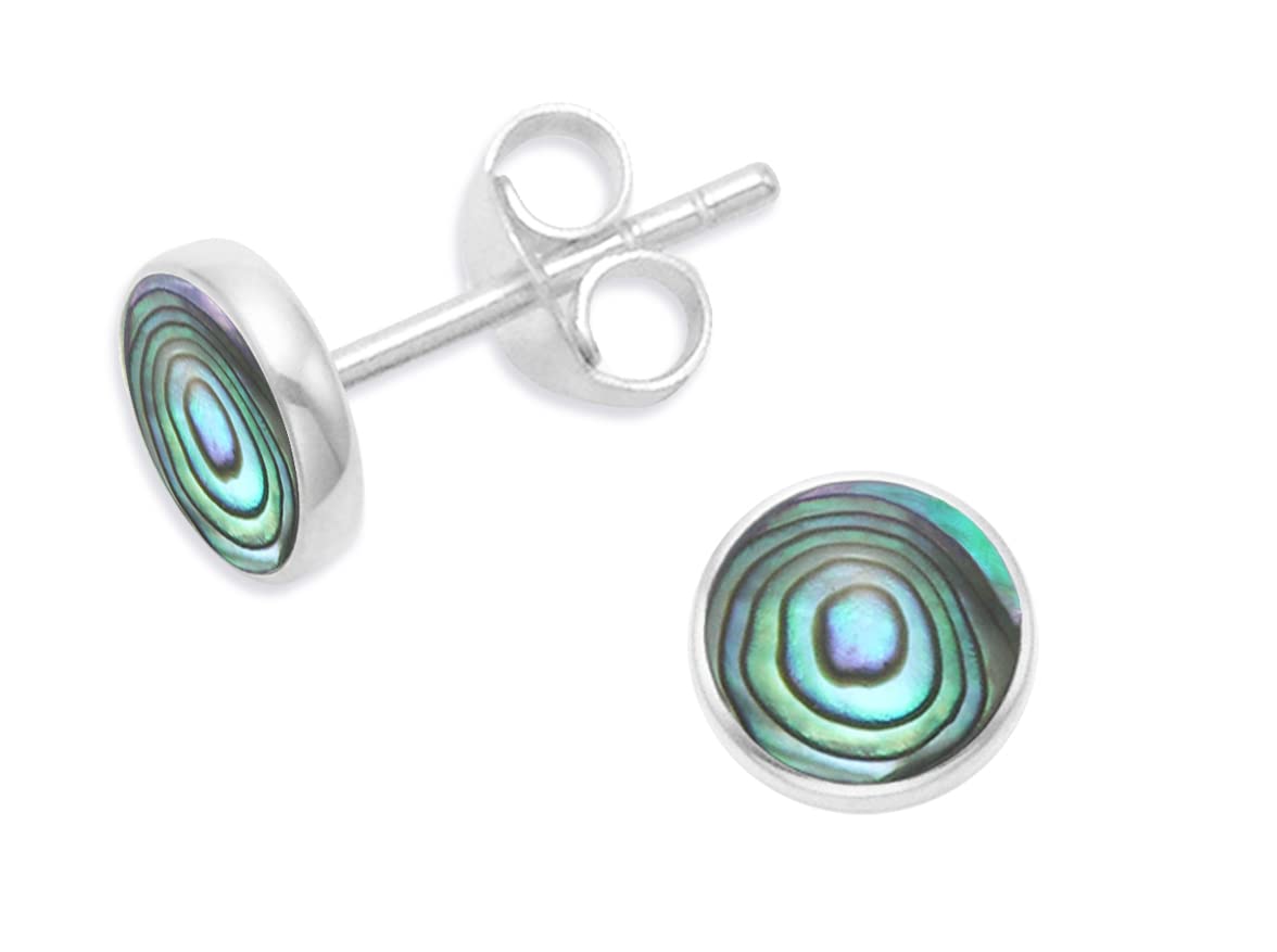 Heather Needham Sterling Silver Paua shell Earrings - Silver Round Paua shell 8mm Stud Earrings - SIZE: 8mm - see second photo for size. Gift boxed 5778Paua