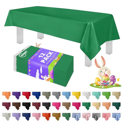 Grandipity 12 Pack Premium Disposable Plastic Tablecloth 54 Inch. x 108 Inch. Decorative Rectangle Table Cover - Green — image 1