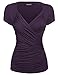Zeagoo Women's Cross-front V Neck Ruched Blouse Purple 2 XX-Large