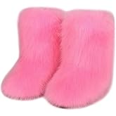 NWSTESLE Kids Fur Boots Furry Boots for Girls Warm Faux Fur Snow Boots for Kids,Mid-Calf Flat