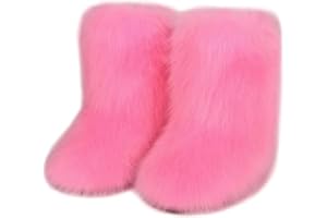 NWSTESLE Kids Fur Boots Furry Boots for Girls Warm Faux Fur Snow Boots for Kids,Mid-Calf Flat