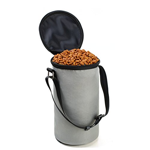 Pet Sport Food Bag Kibble Carrier Storage Collapsible Oxford Dog Cat Travel Food Carrier Container for Camping, Hiking & Travel by DELIFUR (Grey)