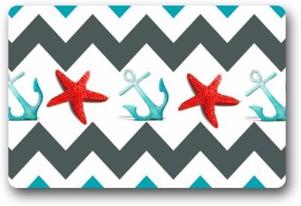 Fantastic Doormat Red Starfish and Blue Anchor with Chevron Art Pattern Door Mat Rug Indoor/Outdoor/Front Door/Bathroom Mats£¬Bedroom Doormat 23.6"(L) x 15.7"(W)