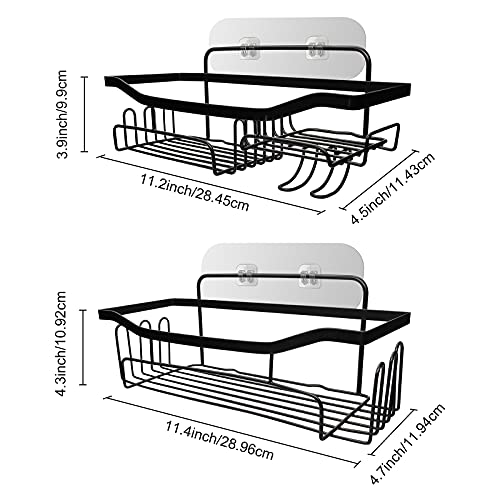 Shower Caddy Bathroom Shelf, Wall Decor for Bathroom Floating Shelves Rack, Icymate 2 Pack No Drilling Traceless Adhesive Kitchen Storage Organizer, US304 Rustproof Bathroom Accessories, Black