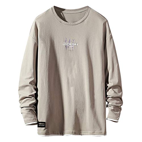 ANJUNIE Men's Letter Print Swweatshirt Autumn Trend Pullover Loose Comfortable Tops Shirt(1-Gray,XL)