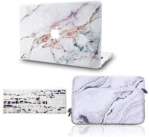 KEC Laptop Case for New MacBook Air 13" Retina (2019/2018, Touch ID) w/ Keyboard Cover + Sleeve Plastic Hard Shell Case A1932 3 in 1 Bundle (White Marble 4) 