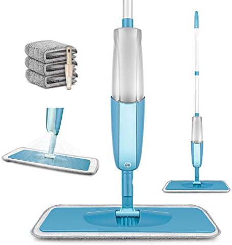 MEXERRIS Microfiber Spray Mop for Floor Cleaning – Wet and Dry, 360 Degree Spin Microfiber Dust Kitchen Mop with 410ML Water Tank Sprayer Include 3 Microfiber Reusable Pads and 1 Scrubber