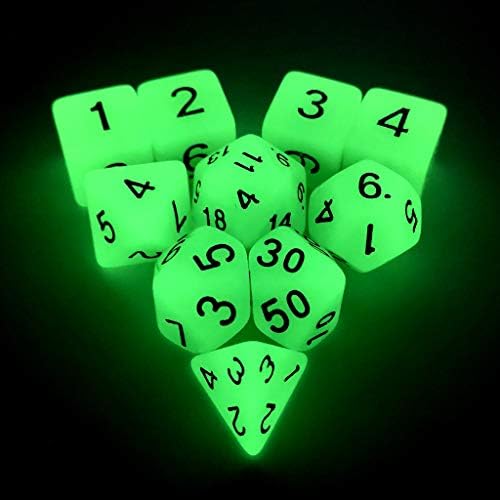 Haxtec 10PCS Glow Dice Set DND Dice D20 D12 D10 D8 D6 D4 for Dungeons and Dragons DND RPG MTG Table Games (Green(Acrylic Dice))