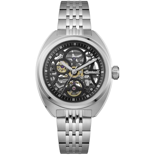 Reloj automático The Wrangler para Hombre de 51 mm con Esfera Esqueleto Negra y Pulsera de Acero Inoxidable Plateado I16901