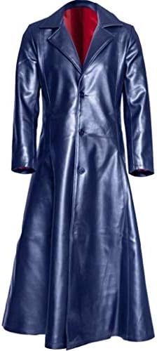 wuliLINL Leather Men’s Long Coat Glossy Faux Leather Trench Gothic Long Winter Coat Jacket S-5XL