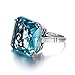 SZJINAO Sterling Sliver Rings Vintage Synthetic Blue Topaz Big Stone Rings for Women Silver Jewelry Wedding Gift