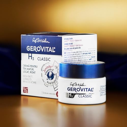 Gerovital H3 Classic Anti-Wrinkle Face Cream Very Moisturizing with Hyaluronic Acid and Vitamin E with High Restorative Power for Mature, Dry & Wrinkled Skin, 50ml