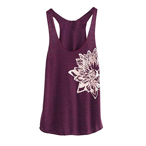 Fudule Tank Tops for Women Flower Print Yoga Tops Activewear Workout Sleeveless T-Shirts Casual Loose Vest Tunic Tops Wine
