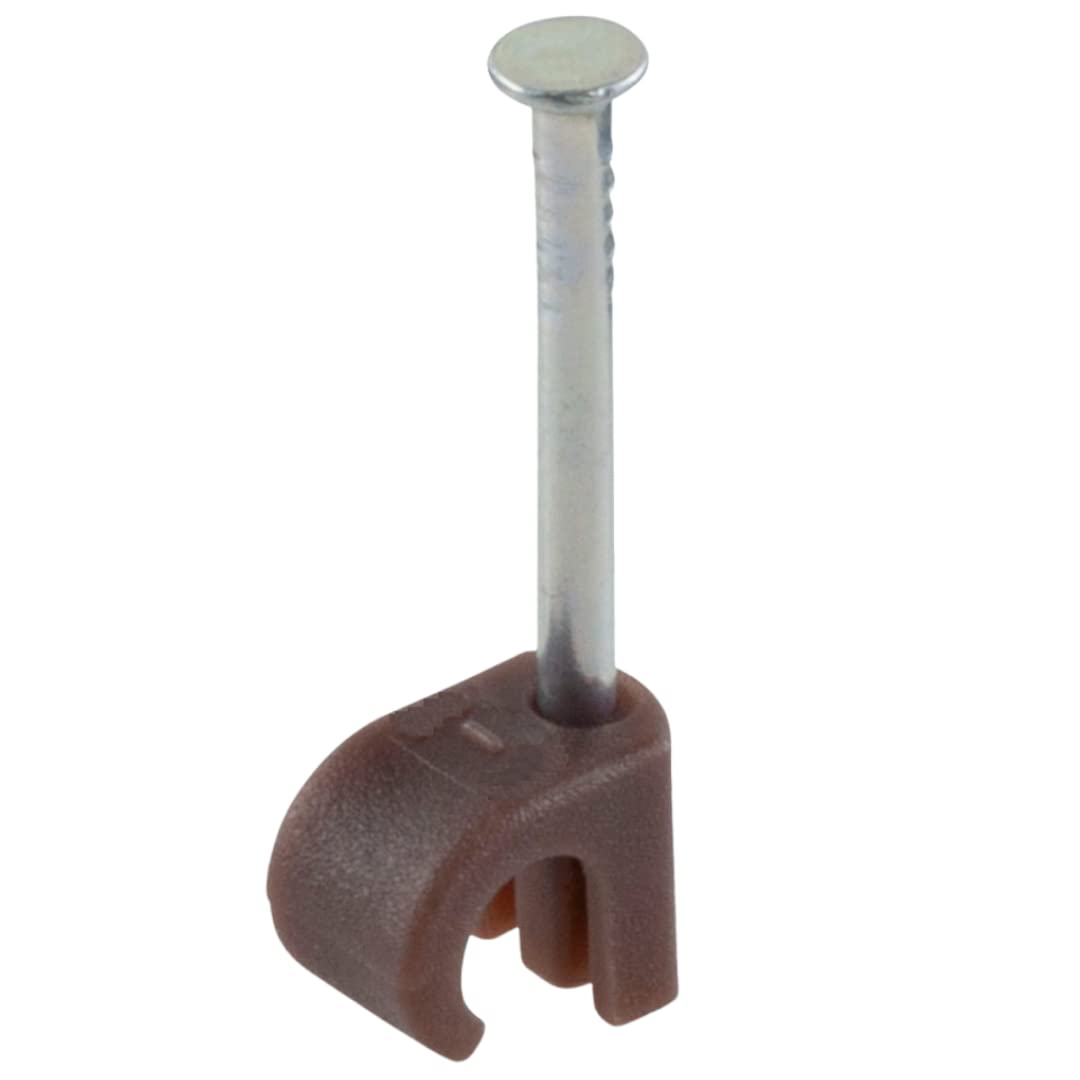 GTSE Round Brown Cable Clips, For Cables 3-5 mm, Box of 100, Skirting Wire Nail Clips, Cable Tacks for Ethernet, Electrical Cables, Walls