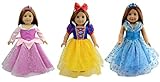 dreamtoyhouse Doll Clothes 3 Sets Princess Party Dress & 3 Hairpins for 18 Inch American Girl Dolls