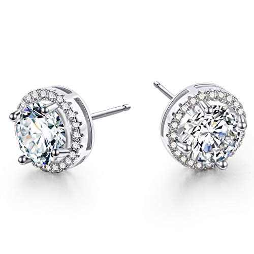 18K Platinum-Plated Cluster Round Cut Stud Earrings (1.66cttw)