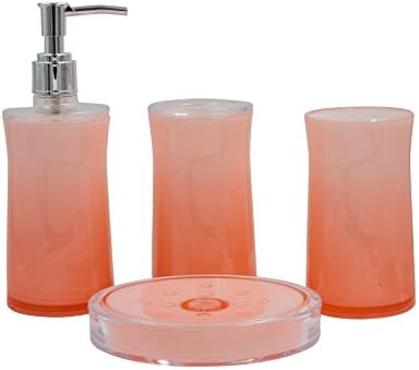 4-Piece Set: Bathroom Accessory Collection (Orange-Round)