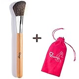 Qivange Blush Brush, Synthetic Angled Face Brush Blending Contour Brush with Pouch(Wooden with Silver, 1pc)