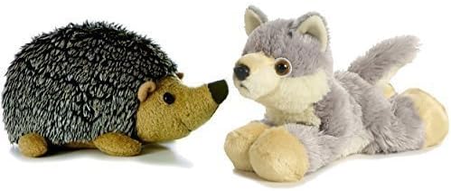Aurora World Mini Flopsie Howie Hedgehog and Woolsey Wolf set of 2 Plush Friends 8"
