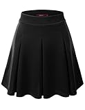 Doublju Women Soft Fabric Fit and Flared Pleated Mini Skirt with Waistband