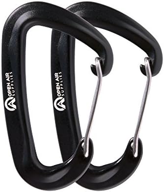 Open Air Supplies - Aluminum Wiregate Carabiners 12kn Rating 2-Pack (Black)