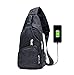 JOLLYCHIC Camouflage Crossbody Chest Sling Bag Travel Backpack with USB Charger Port (Black)