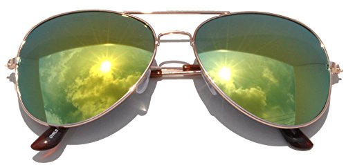 OWL Aviator Sunglasses Vintage Gold Metal Frame Assorted Mirror Lenses (4 PACK)