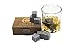 Whiskey Stones - Gift Set of 9 Pure Soapstone Chilling Rocks With Velvet Freezer Carrying Pouch | Reusable Ice Cubes | Prevents Water Dilution |Packed in Decorative High Quality Wood Souvenir Box