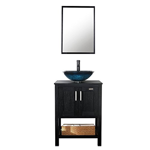 eclife 24'' Modern Bathroom Vanity Combo Square Blue Glass