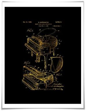 Grand Piano Gold Foil Patent Illustration. 36 Colours. Classical Music Poster. Pianist Art Print