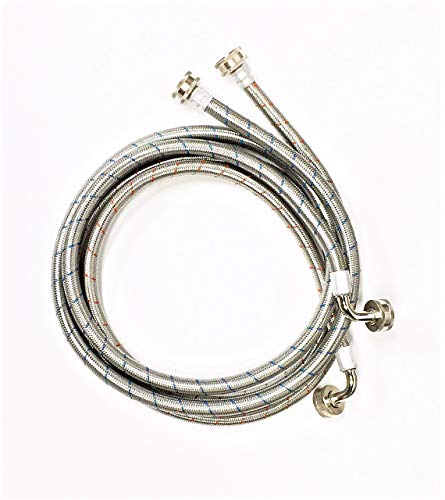 2-Pack Premium Stainless Steel Washing Machine Hoses - 6 FT No-Lead Burst Proof Red and Blue Lined Water Inlet Supply Lines - Universal 90 Degree Elbow Connection - 10 Year Warranty