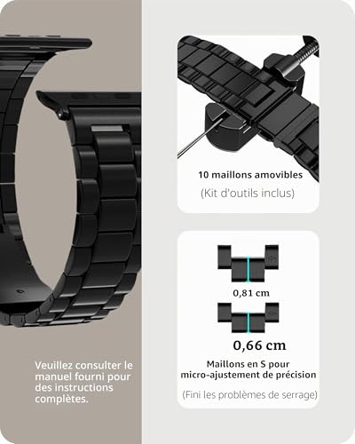Fullmosa Compatible with Apple Watch Band 44mm 45mm 42mm, Stainless Steel iWatch Band for Apple Watch Se1/2/3 Series 9/8/7/6/5/4/3/2/1(Black, 42mm/44mm/45mm)