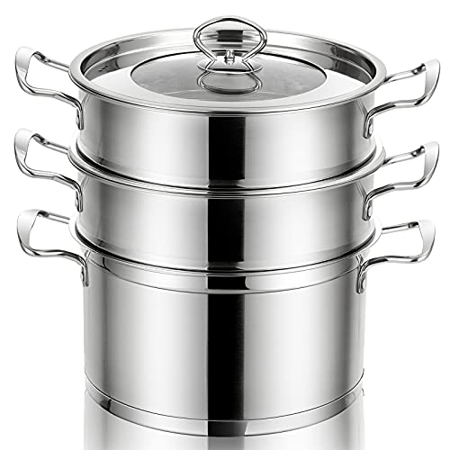 COSTWAY 3Tier Stainless Steel Steamer, 11'' Boiler Pot with Handles on