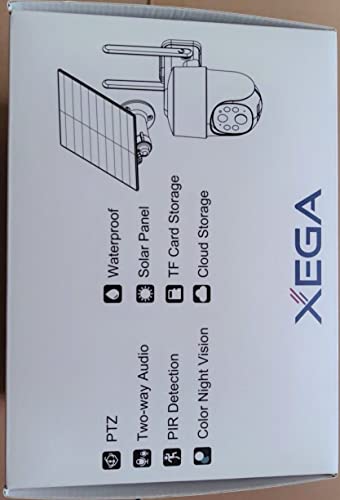 Xega 4G LTE Cellular Security Camera Solar with SIM Card,Wireless Outdoor No WiFi Security Camera,2K HD PTZ Night Vision Motion Detection 2 Way Talk TF&Cloud Storage IP66, Built-in SIM Card