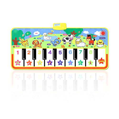 Musical Piano Mat, Keyboard Dancing Play Mat with 8 Kinds of Animal Sounds, Early Educational Learning Toy for Toddlers Kids Children (Large 52.0 x 23.6 inches)