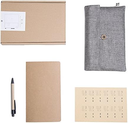 GonLee 5 Pcs Portable Travellers Notebook Set Travel Journal Kit Daily Planners - Linen Notepad Cover Bag, Blank Notepad, Calendar Stickers and Label Tag Stickers, Brown Craft Paper Pen with Gift Box