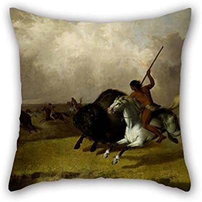 Oil Painting John Mix Stanley - Buffalo Hunt On The Southwestern Prairies Throw Pillow Case 16 X 16 Inches / 40 By 40 Cm Gift Or Decor For Boys Dance Room Him Indoor Husband Deck Chair - Twice Sid