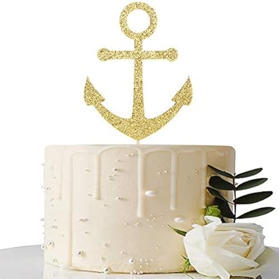 Gold Glitter Ship Anchor Cake Topper For Baby Shower Nautical