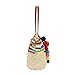 Daisy Rose Large Straw Beach Tote Bag with Pom Poms and Inner Pouch -Vegan Leather Handles, Bright Multi Color