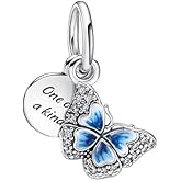 PANDORA Blue Butterfly & Quote Double Dangle Charm - Bracelet Charm for PANDORA Moments Bracelets - Stunning Women's Jewelry - Made with Sterling Silver, Cubic Zirconia & Enamel - With Gift Box