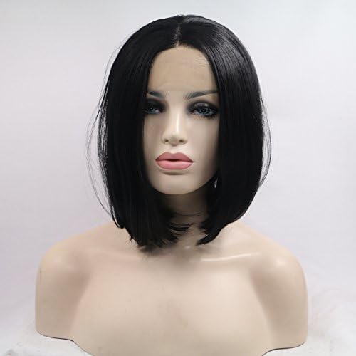 Lucyhairwig Short Bob Middle Part Synthetic Lace Front Wig Straight Heat Resistant Fiber Hair Wig For Black Women