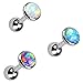 SODIAL(R) Barbell Ear Rings 3 Lot Colorful Flat Opal Tragus Cartilage Bar Ear Rings Barbell Piercing Jewelry Gem Size:3mm