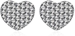 iCAREu 925 Sterling Silver Heart Stud Earrings for Women, Girls with Shining Zircons