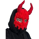 Y2k Knit Balaclava Face Mask for Women Men Bunny Ear Horn Ski Scarf Winter Warm Hat Knit Skull Beanie for Halloween