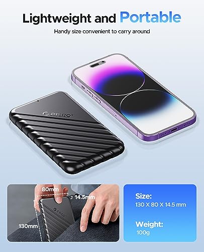 ORICO 2.5 Inch Hard Drive Enclosure USB 3.0 External Drive 5Gbps for SATA HDD and SSD 2.5 Inch and 7/9.5 mm, UASP Acceleration, Trim, No Tools (Black-ABS-25PW1)